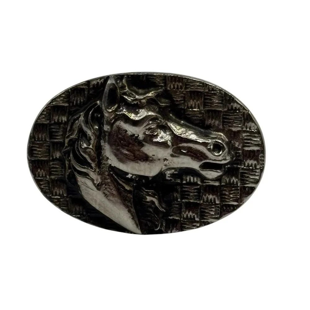 Horse‎ Mustang Cufflinks Vintage Silver Tone Oval Bullet Back Textured Stallion